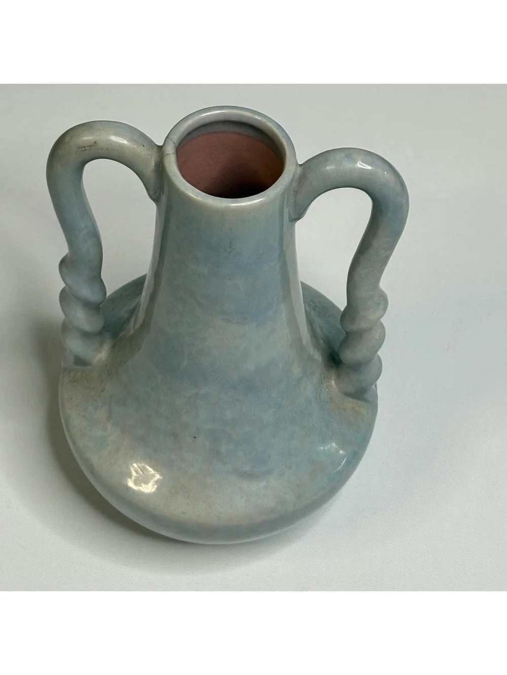 Vintage Gonder USA Art Pottery Double Handle Blue Green Vase